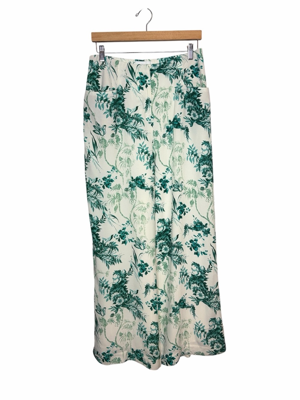 Anthropologie Cream Wide-Leg Pants with Green Floral Print - Picture 2 of 6